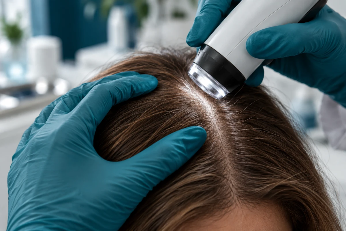 Immagine illustrativa di una visita tricologica con dermatoscopio